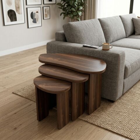 Stones 3'lü Zigon Sehpa Ceviz