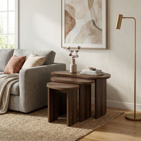 Stones 3'lü Zigon Sehpa Ceviz