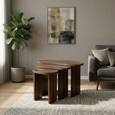 Stones 3'lü Zigon Sehpa Ceviz