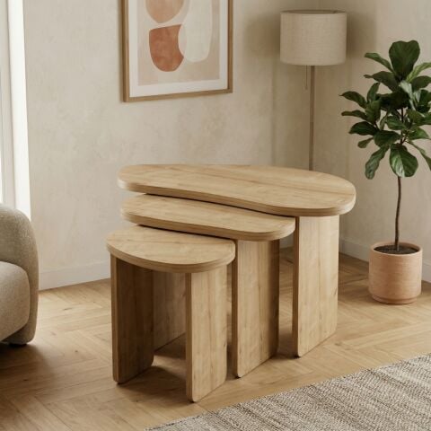 Stones 3'lü Zigon Sehpa Meşe