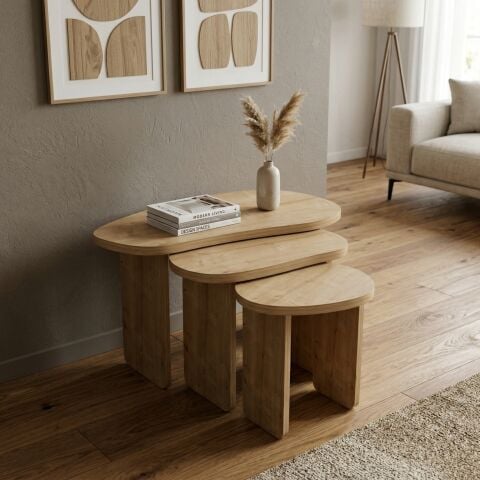 Stones 3'lü Zigon Sehpa Meşe