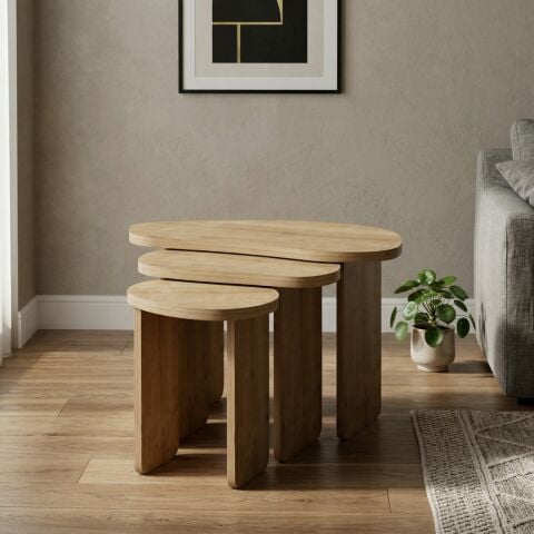 Stones 3'lü Zigon Sehpa Meşe