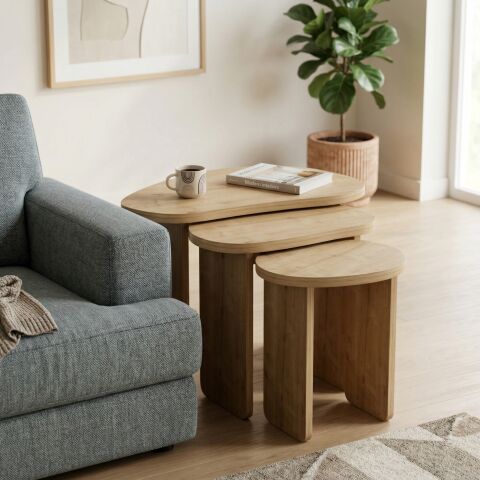 Stones 3'lü Zigon Sehpa Meşe