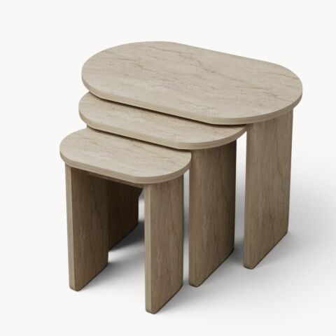 Lotus 3'lü Zigon Sehpa Traverten