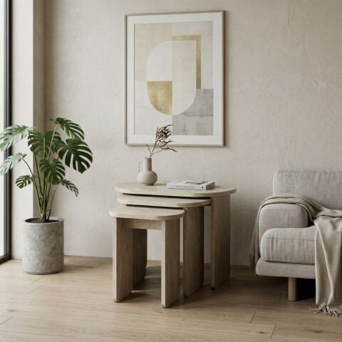 Lotus 3'lü Zigon Sehpa Traverten