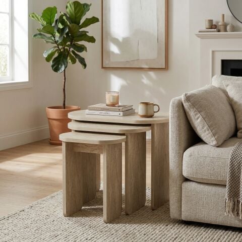 Lotus 3'lü Zigon Sehpa Traverten