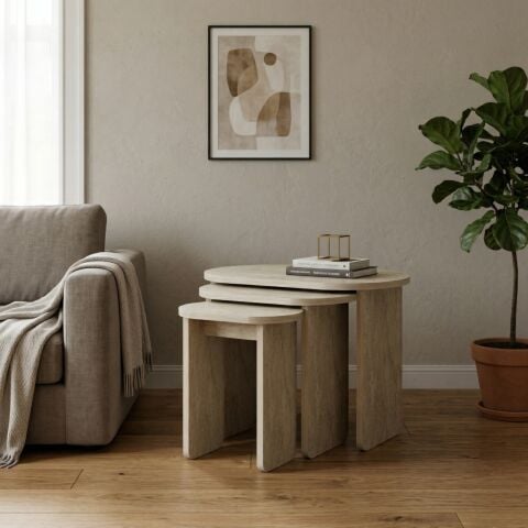 Lotus 3'lü Zigon Sehpa Traverten