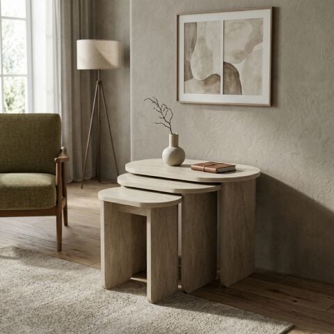 Lotus 3'lü Zigon Sehpa Traverten