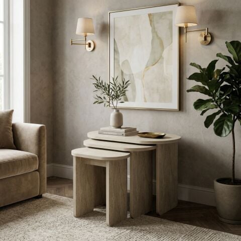 Lotus 3'lü Zigon Sehpa Traverten