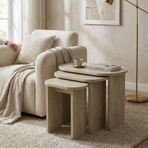 Lotus 3'lü Zigon Sehpa Traverten