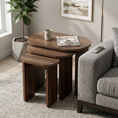 Lotus 3'lü Zigon Sehpa Ceviz