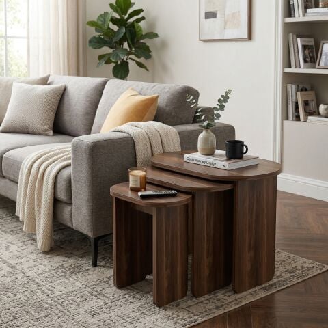 Lotus 3'lü Zigon Sehpa Ceviz