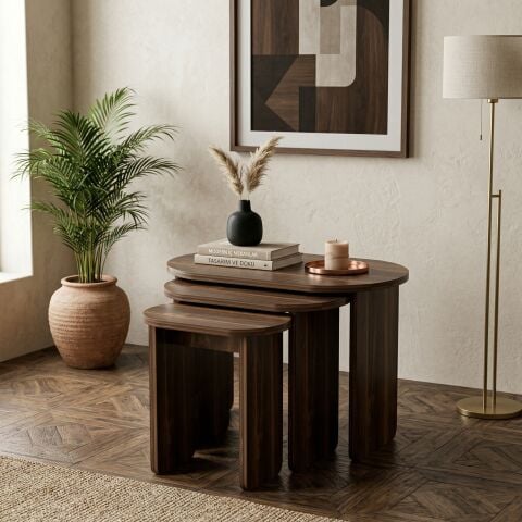 Lotus 3'lü Zigon Sehpa Ceviz