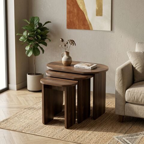 Lotus 3'lü Zigon Sehpa Ceviz