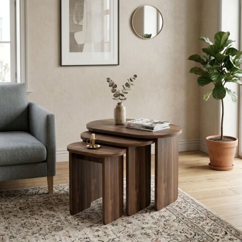 Lotus 3'lü Zigon Sehpa Ceviz