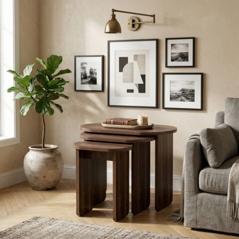 Lotus 3'lü Zigon Sehpa Ceviz