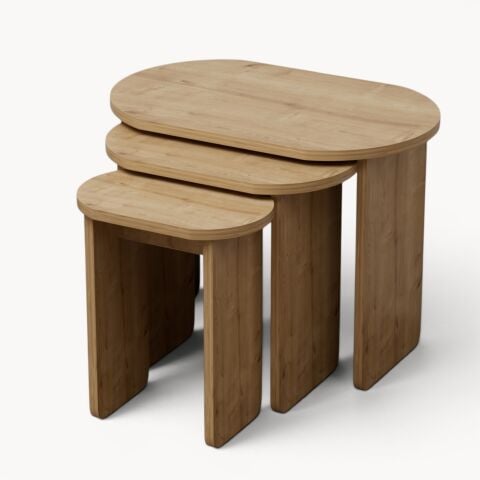 Lotus 3'lü Zigon Sehpa Meşe