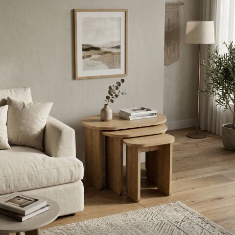 Lotus 3'lü Zigon Sehpa Meşe