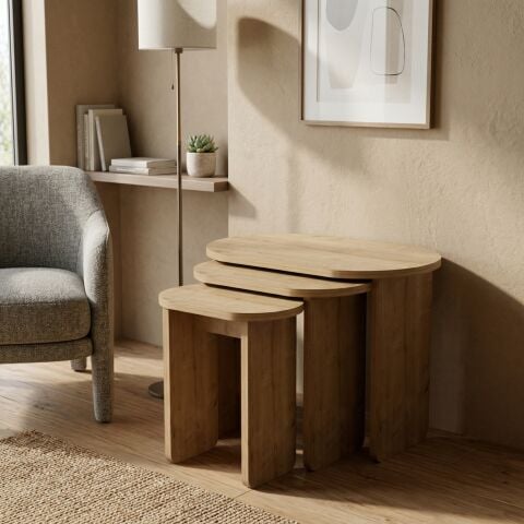 Lotus 3'lü Zigon Sehpa Meşe