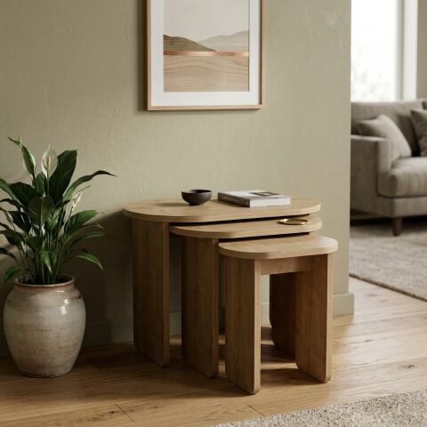 Lotus 3'lü Zigon Sehpa Meşe