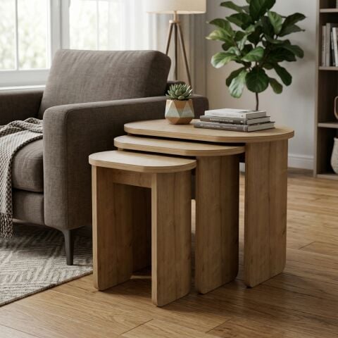 Lotus 3'lü Zigon Sehpa Meşe