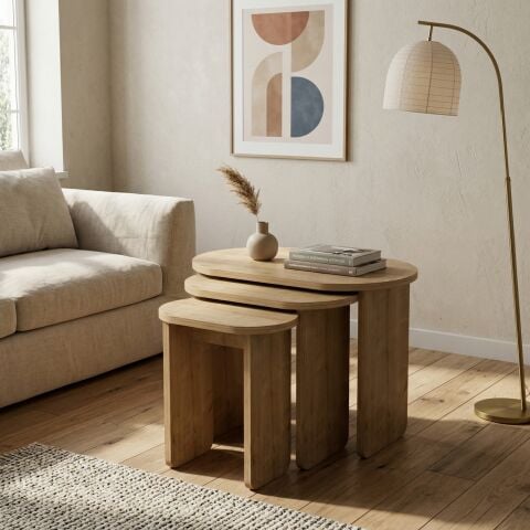 Lotus 3'lü Zigon Sehpa Meşe