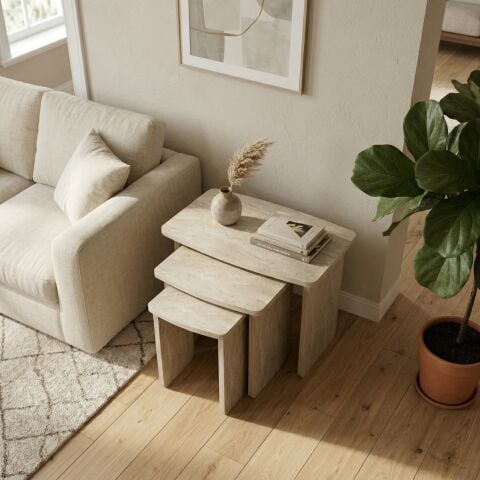 Curve 3'lü Zigon Sehpa Traverten