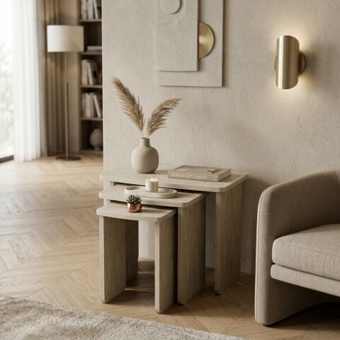 Curve 3'lü Zigon Sehpa Traverten