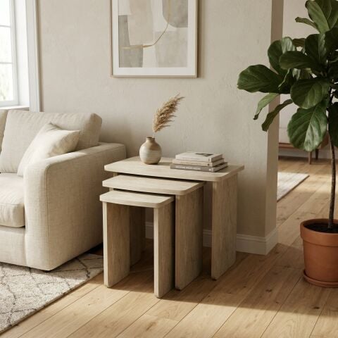 Curve 3'lü Zigon Sehpa Traverten