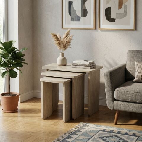 Curve 3'lü Zigon Sehpa Traverten