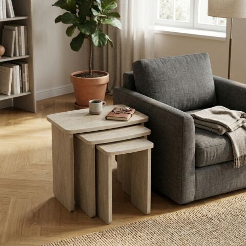 Curve 3'lü Zigon Sehpa Traverten