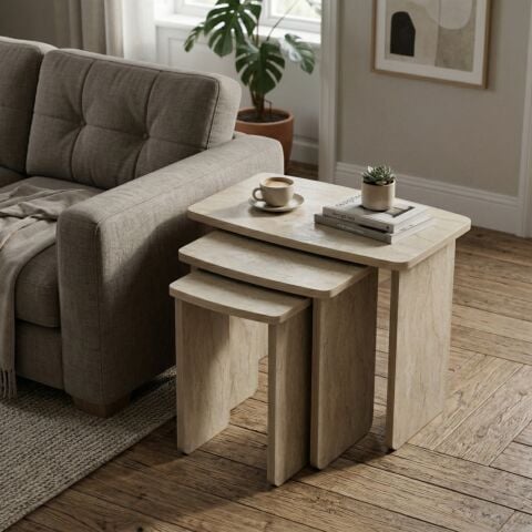 Curve 3'lü Zigon Sehpa Traverten