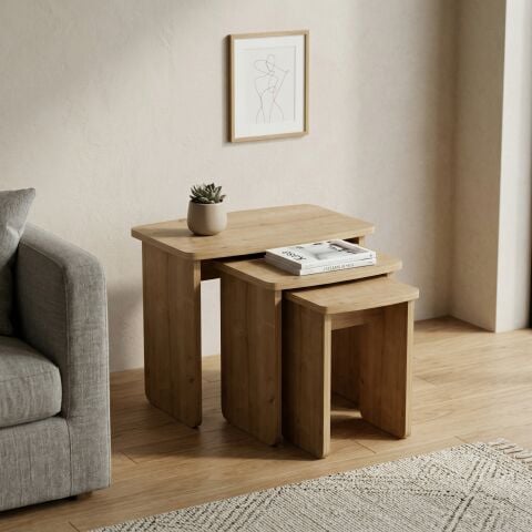 Curve 3'lü Zigon Sehpa Meşe