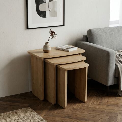 Curve 3'lü Zigon Sehpa Meşe