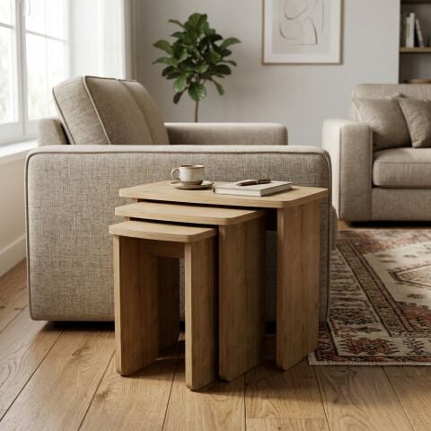 Curve 3'lü Zigon Sehpa Meşe