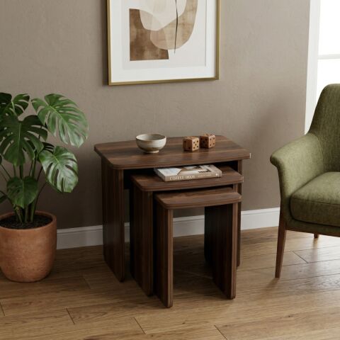 Curve 3'lü Zigon Sehpa Ceviz