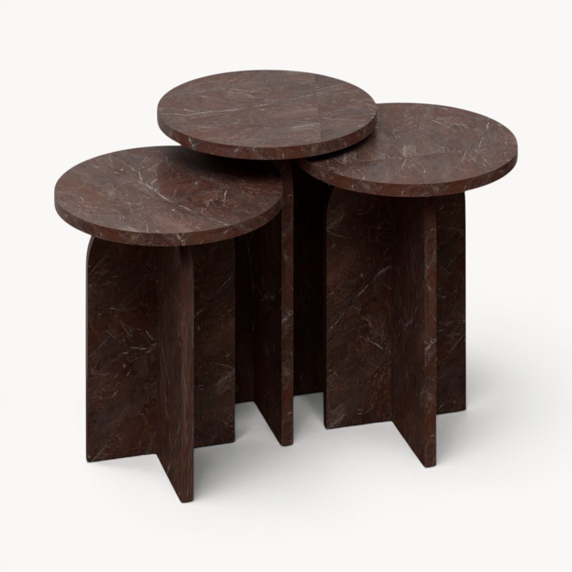 Nala 3'lü Zigon Sehpa Vişne Mermer