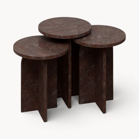 Nala 3'lü Zigon Sehpa Vişne Mermer