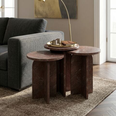 Nala 3'lü Zigon Sehpa Vişne Mermer