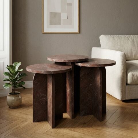 Nala 3'lü Zigon Sehpa Vişne Mermer