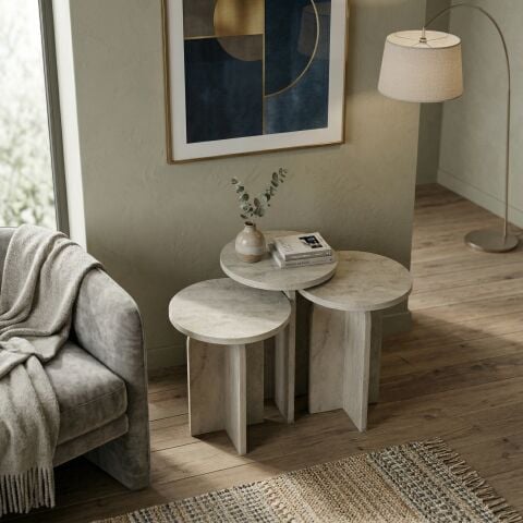 Nala 3'lü Zigon Sehpa Traverten