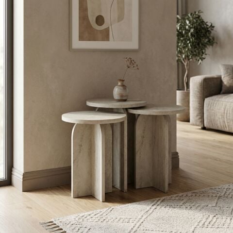 Nala 3'lü Zigon Sehpa Traverten