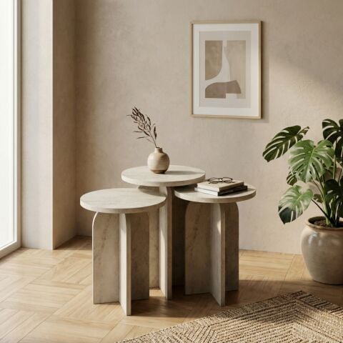 Nala 3'lü Zigon Sehpa Traverten