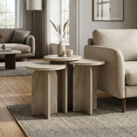 Nala 3'lü Zigon Sehpa Traverten