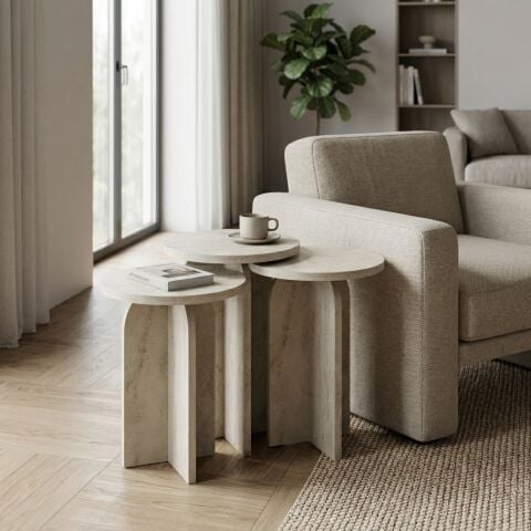 Nala 3'lü Zigon Sehpa Traverten