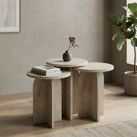 Nala 3'lü Zigon Sehpa Traverten