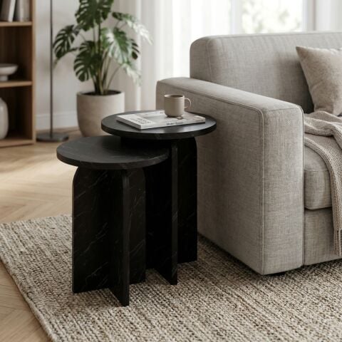 Nala 3'lü Zigon Sehpa Bendir Mermer