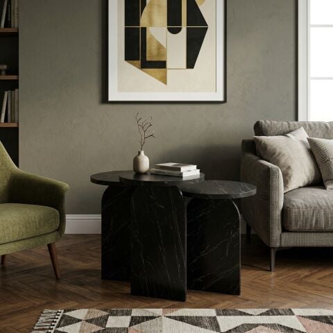 Nala 3'lü Zigon Sehpa Bendir Mermer