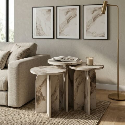 Nala 3'lü Zigon Sehpa Efes Mermer