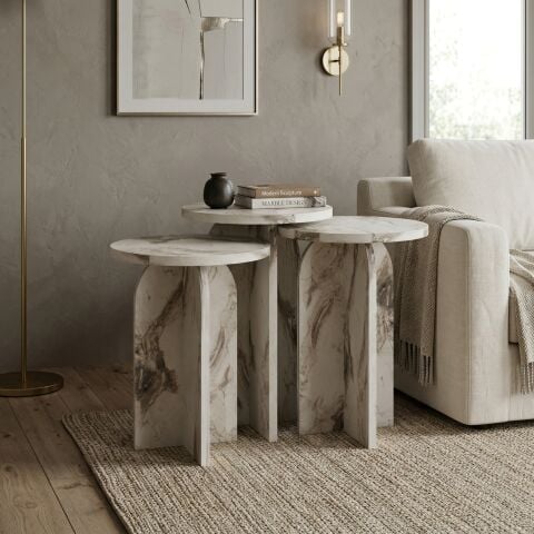 Nala 3'lü Zigon Sehpa Efes Mermer